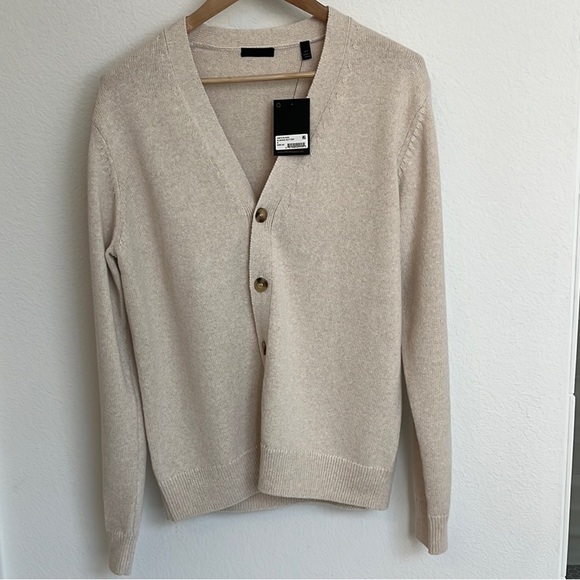 ATM Anthony Thomas Melillo Cream Cardigan Sweater with Ribbed Knit